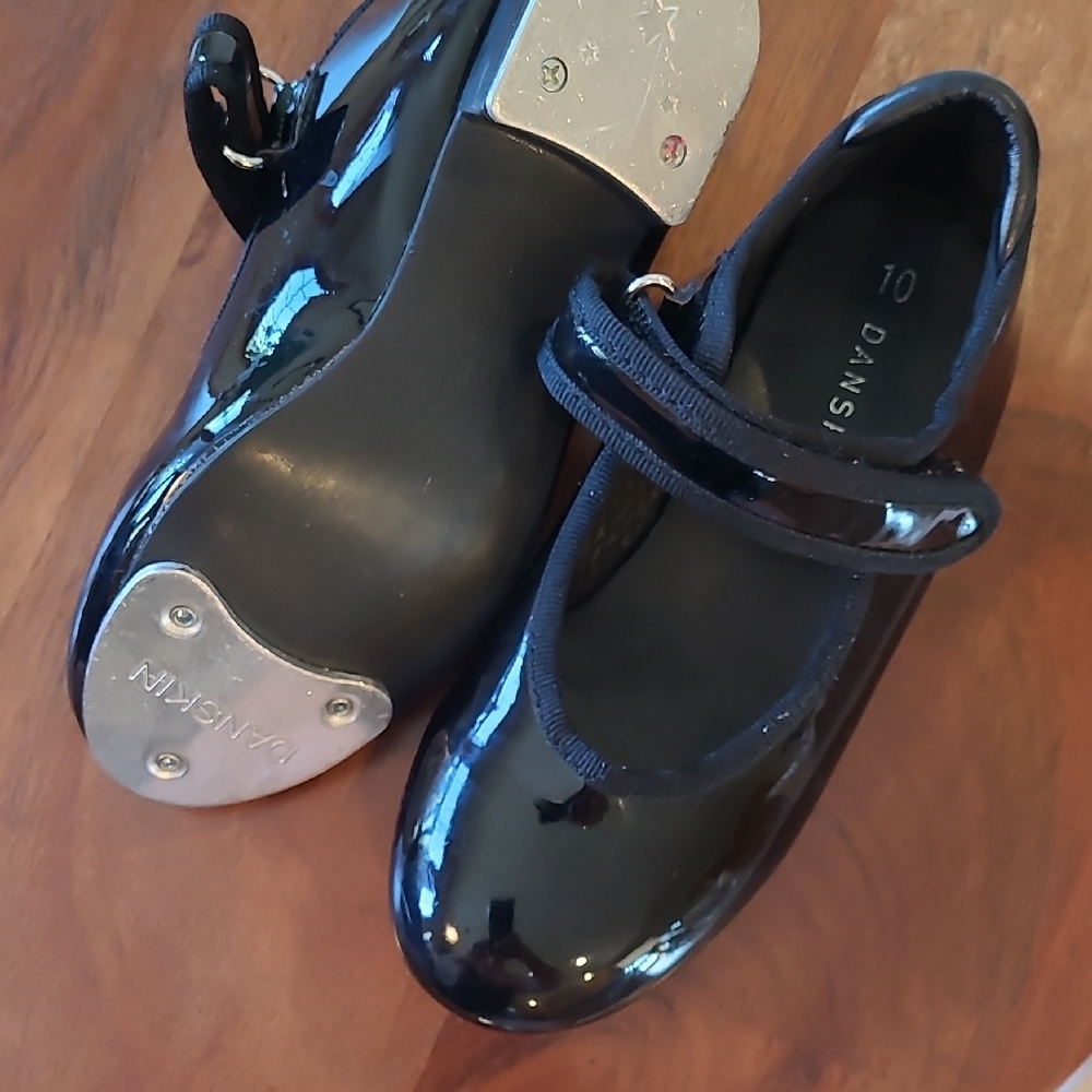 Danskin Glossy Black Tap Dance Shoes 10 Toddler